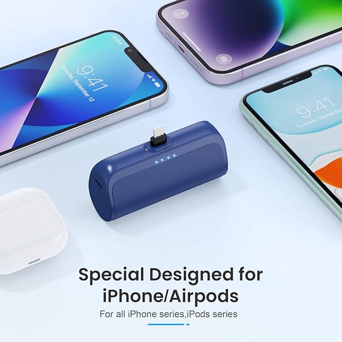 [2 Pack]Mini Portable Charger for iPhone 5200mAh,20W PD Fast Charging Power Bank,Ultra-Compact Battery Pack Travel Portable Charger Compatible with iPhone 14 13 12 11 X 8 7 6 Series (Black+Navy)