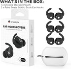 AhaStyle 3 Pairs Beats Studio Buds Ear Hooks Anti-Slip Ear Covers Silicone Accessories【Not Fit in The Charging Case】 Compatiable with New Beats Studio Buds 2021 (Black)