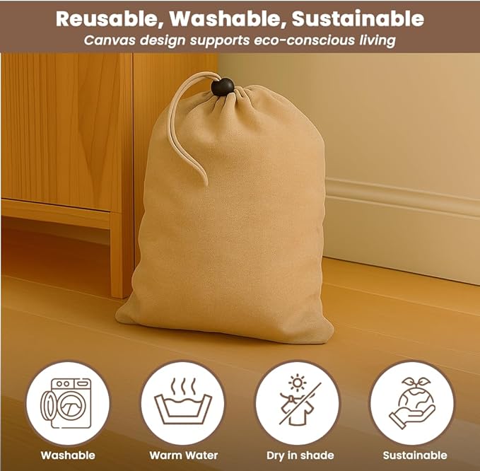 LFH Cotton Rich Shoe Storage Bags with Drawstring, Dustproof Breathable Reusable Organizer, Perfect For Travel, Dorm, Hotel, College, Gym, Easy to Carry, Machine Washable 12"x17" (Pack of 4) - Beige