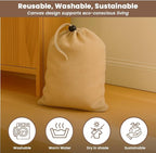 LFH Cotton Rich Shoe Storage Bags with Drawstring, Dustproof Breathable Reusable Organizer, Perfect For Travel, Dorm, Hotel, College, Gym, Easy to Carry, Machine Washable 8"x17" (Pack of 4) - Beige