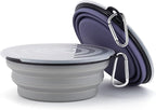 SLSON Dog Bowls Pet Collapsible Bowl with Cover Lids,2 Pack Dog Travel Bowls Portable Foldable Cat Water Dish Bowl for Pets Walking Parking Camping (Taro Purple and Concrete Gray, Large)