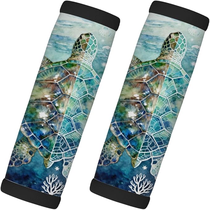 2 Pack Luggage Handle Wrap with Travel Tags - Non-Slip Protective Cover Soft Handle Grips Covers for Suitcase(Turtles Protect Ocean)