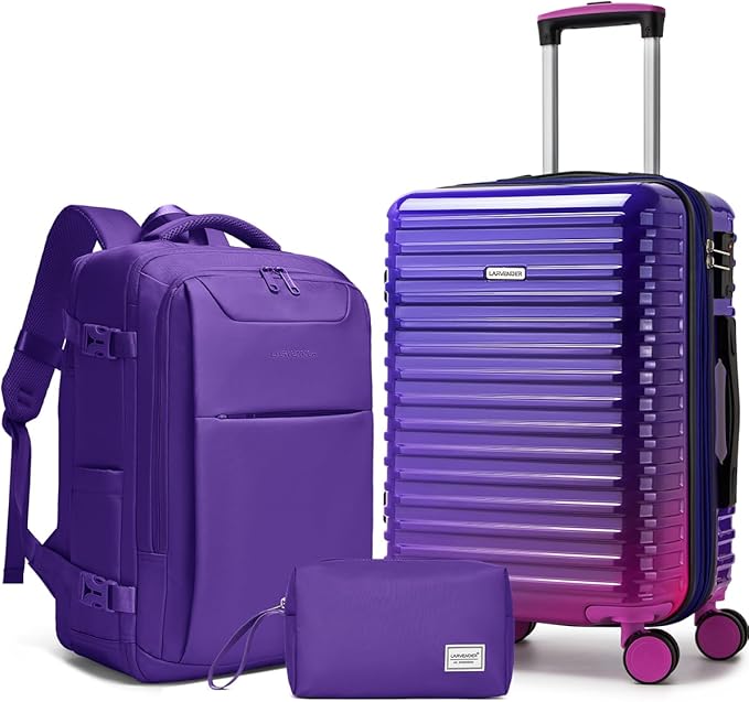 LARVENDER Carry on Luggage 22x14x9 Airline Approved, Expandable 20 Inch Hardside Large Suitcase with Wheels TSA Lock, Lightweigh PC+ABS Travel Carry-on Suitcases for Women and Men, Midnight Berry