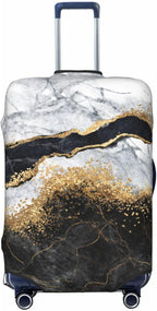 Travel Luggage Cover, White Black Gold Marble Abstract Washable Elastic Baggage Cover Double-sided with Zipper Closure for Wheeled Suitcase Fits 22-24 Inch