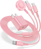 for Apple Watch Charger Fast Charging,3 in 1 Multi Chargers Cable with USB C Charger, iWatch Charger Cord 6FT for iWatch Series Ultra 3/2/SE 3/11/10/9/8/7/6/5/4/iPhone17 15 16 Pro Max/14/13/12/11-Pink