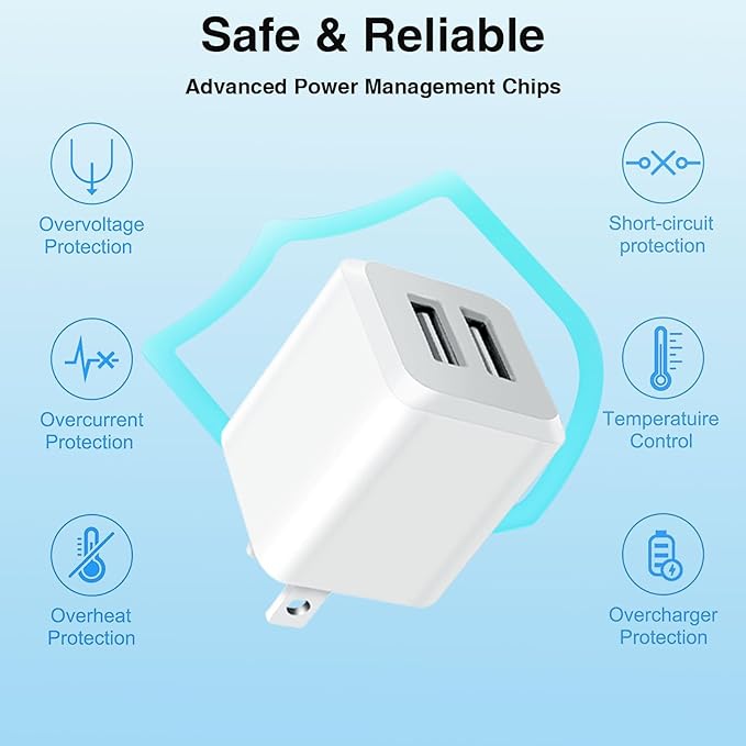 USB Wall Charger, Dual Port Cube Power Adapter Charger Plug Block Charging Box, Dual Port Wall Fast Charging Adapter, Compatible for i Phone 14 13 12 11，Grayish White