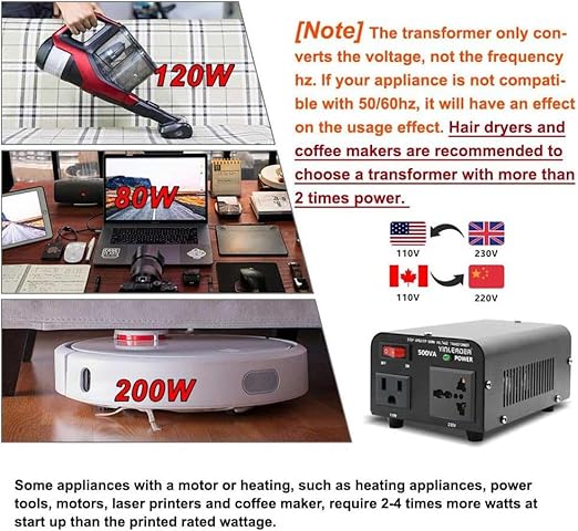 Yinleader 500W Voltage Transformer Power Converter(110V to 220V, 220V to 110V) Step Up/Down Converter 110/120 Volt - 220/240 Volt w/US Power Cord [300W Continuous Power]