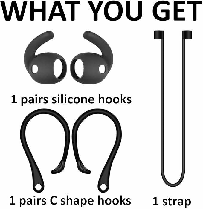 A-Focus Galaxy Buds 3 Pro Anti-Slip Kit Replacement Ear Hooks Sport Ear Tips Non-Slip Silicone Eartips and Covers Gel Wings Ergonomic Design Strap Compatible with Samsung Galaxy Buds 3 Pro Black