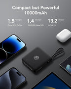 VRURC Portable Charger with Built-in Cable, 10000mAh 22.5W Fast Charging USB C Battery Pack, Cell Phone Power Bank for iPhone 17 16 15 Series Android Tablet (Black)