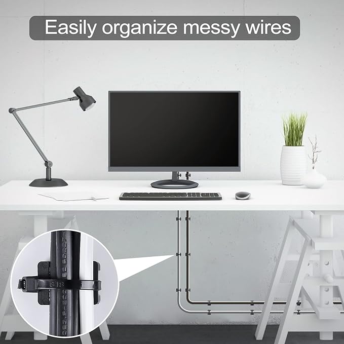 XHF 100 Pcs Cable Zip Tie Saddle Type Mounts Base with 100 Pcs 8" Cable Ties and 100 Pcs Tapping Screw, Wire Cable Clips Organizer Holders Clamps Black
