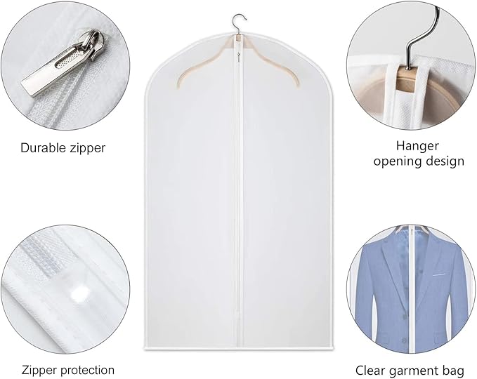 Garment Bags Clear Suit Bag for Closet Storage Set of 8 Hanging Clothes Dress Cover Bags Dust-Proof with Zipper for Suit, Coat, Dresses Clothes Storage-24” x40”