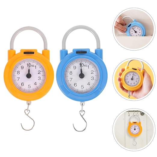 ABOOFAN 2pcs Portable Mini Digital Hanging Weight Scales with Hook High Precision Spring Travel Luggage Scale for Home and On-the-go Small Electronic Weighing Set in Yellow and Blue