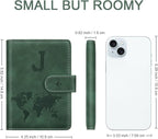 Personalized J Passport Holder Cover Initial Letter Travel Wallet RFID Blocking Passport Cover Credit Card Holder Case Passport Book Holders for Women and Men, Pine Green-J