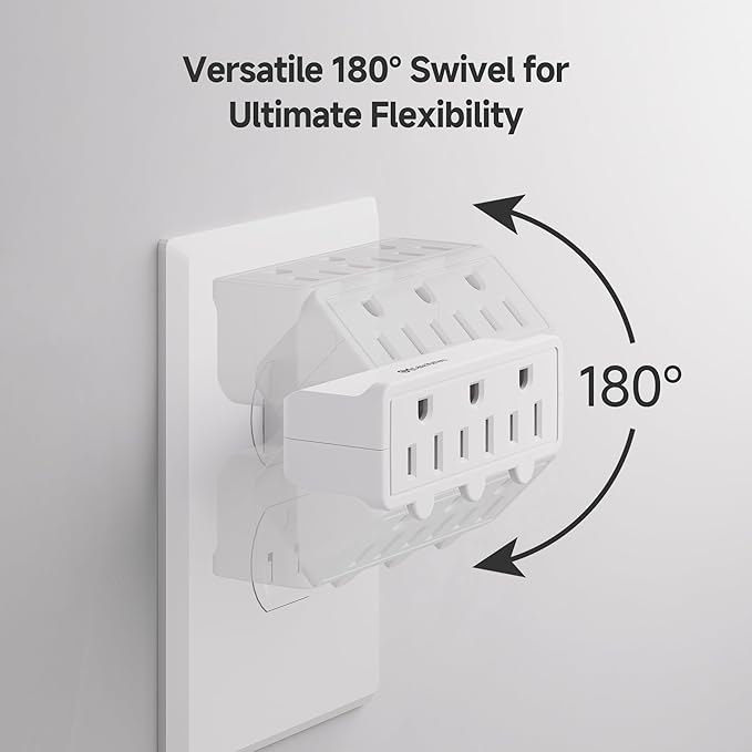 [ETL Listed] Cable Matters 2-Pack 3-Outlet Grounded 180 Degree Swivel Wall Tap, 3 Plug Wall Adapter, Multi-Plug Outlets, White