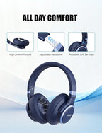 KVIDIO Active Noise Cancelling Headphones, 70 Hours Playtime Bluetooth Headphones with Microphone, Transparency Mode, Deep Bass and Hi-Fi Stereo Sound (Blue)