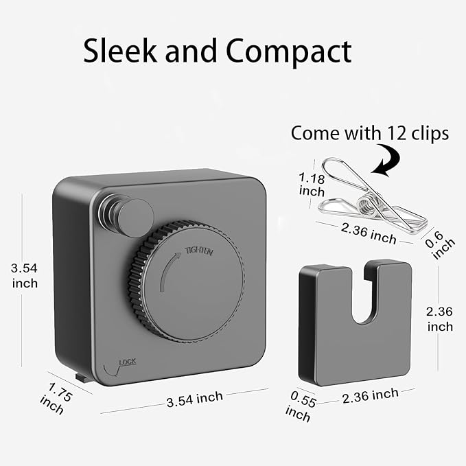Retractable Clothesline Indoor,Bathroom Clothesline Retracting Heavy Duty Clothes Drying Laundry Line Travel Clothesline for Hotel Room Wall Mounted Stainless Steel Line-13.8 Feets,Gray