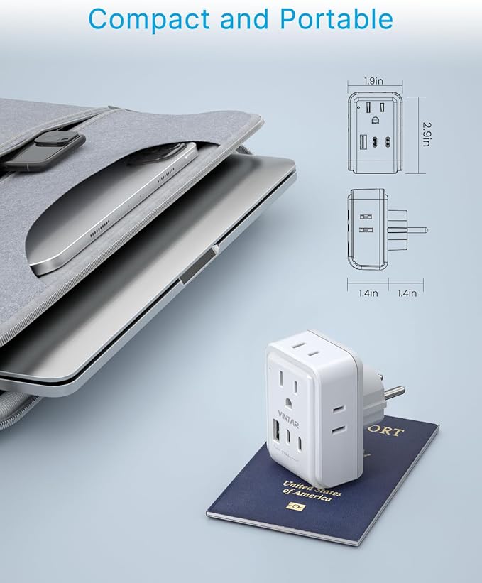 Type E F Travel Plug Adapter, VINTAR Germany France Plug Adapter with 4 Outlets 3 USB Ports (2USB C), Schuko Power Adaptor for US to Europe EU Spain Greece Iceland Korea Russia German French