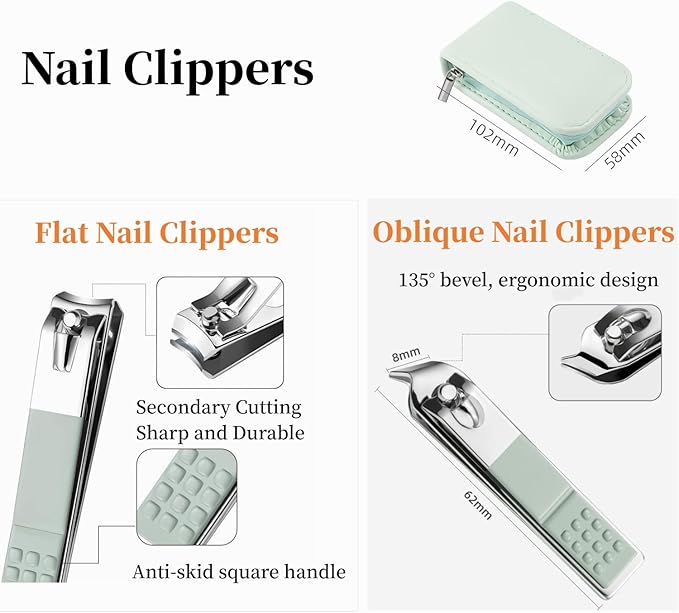 Manicure Set Nail Clippers Pedicure Kit -7 Pieces Stainless Steel Travel Nail Kit, Travel Essentials Purse Essentials Professional Grooming Kits, Manicure Kit with Zipper Portable Pack