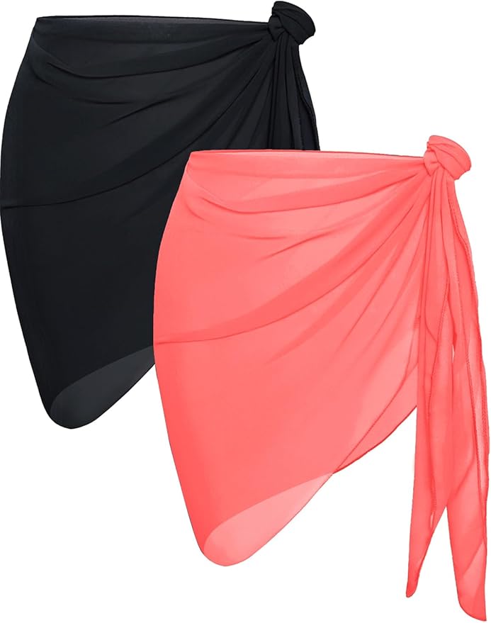 CHICGAL 2 Pieces Women Beach Sarong Bathing Suit Wrap Skirt Sheer Bikini Swimsuit Cover Ups for Swimwear