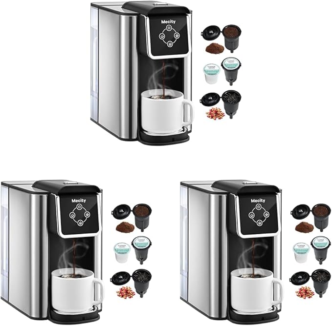 Mecity Coffee Maker 3 in 1 Single Serve Coffee Machine,Compatible with K cup Capsules,Instant-Coffee Pot,Tea maker,6,8,10 Oz Cup,Removable 50 Oz Water Reservoir,120V 1150W,(Pack of 3)