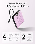 VRURC Portable Charger with Built-in Cable, 10000mAh 22.5W Fast Charging USB C Battery Pack, Cell Phone Power Bank for iPhone 17 16 15 Series Android Tablet (Purple)