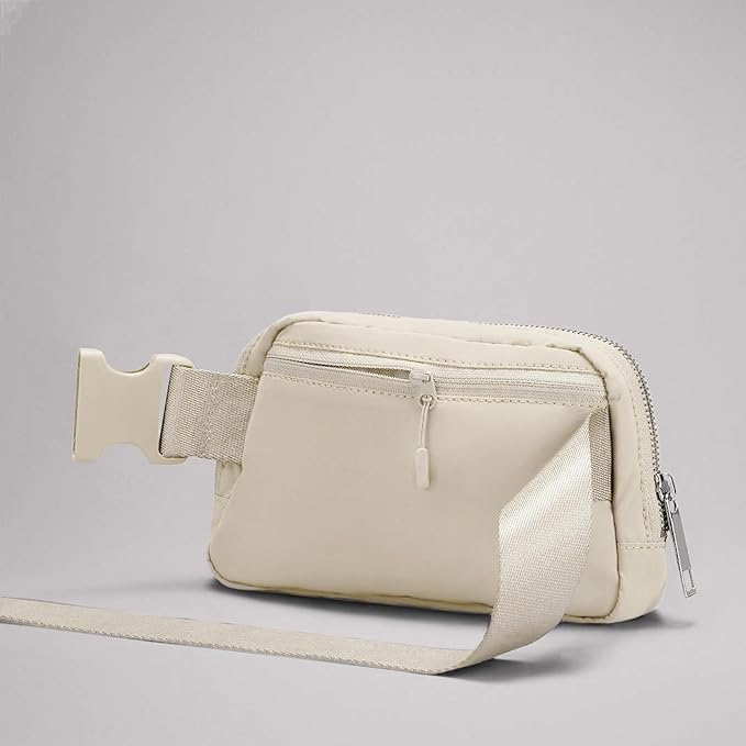 YOSHUYUKI Cross Body Fanny Packs for Women Men Fashion Waist Bag Pouch Nylon Small Travel Crossbody Bags Mini Purse Everywhere Belt Bag Bum Bag with Adjustable Strap for Workout Running Hiking Ivory