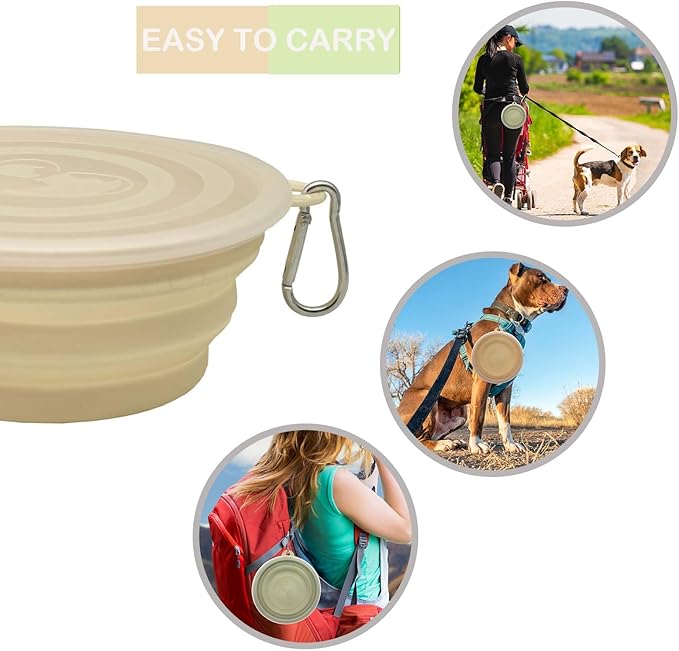 Medium Collapsible Dog Bowl 23oz,2 Pack Portable and Foldable Pet Travel Bowls with 2 Carabiners & Lids for Dogs Cats and Small Animals (Macaron Yellow+Green, 650ml)