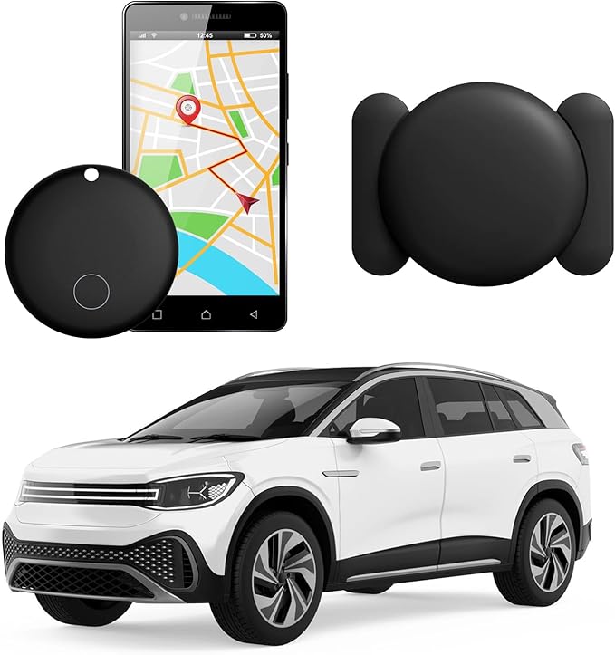 GPS Car Tracker 2025,Mini GPS Tracker for Vehicles,Hidden Real-timeTracking with Magnetic Case for Motorcycle/Truck,Work with Find My(iOS Only),No Subscription/No Monthly Fee/No SIM Card-Black