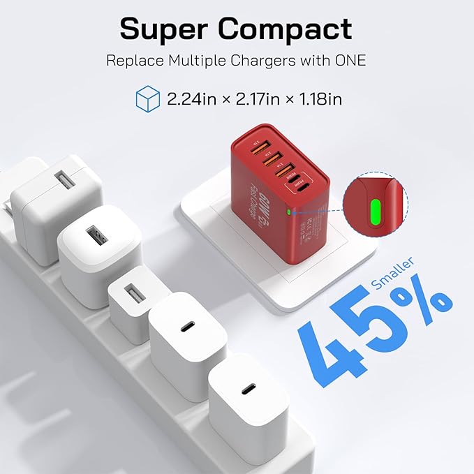 2Pack USB C Fast Charger Block, Total 60W 5-Port USB C Wall Charger 30W Type C Charging Block, 2USB C+3USB A PD 3.0 Multiport Charging Cube for iPhone 17 16 15 14 Pro Max, G-alaxy S26 S25 Ultra, i Pad