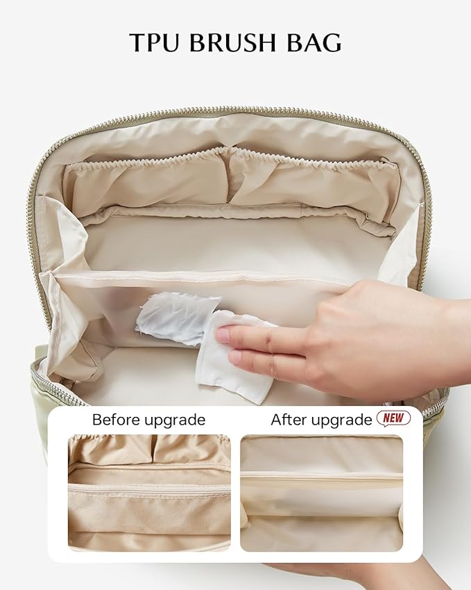 EACHY Travel Makeup Bag, Large Capacity Cosmetic Bag for Women, Waterproof PU Leather, Flat Open Portable Toiletry Bag for Skincare, Brushes & Travel Essentials