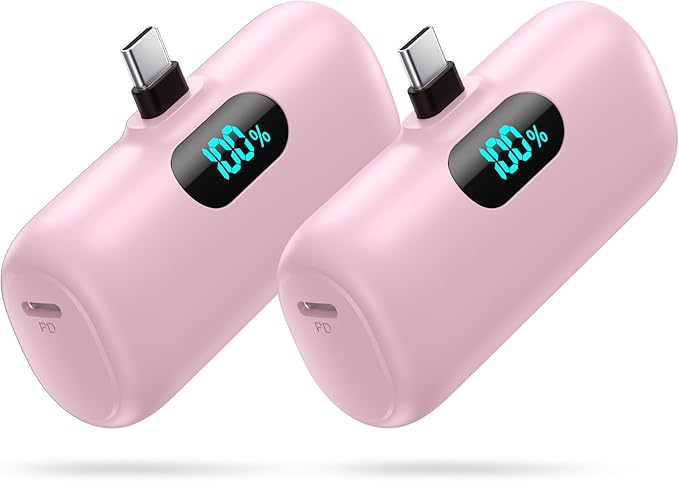[2 Pack]Mini Portable Charger Power Bank for iPhone 17/16/15 Series,5000mAh PD USB C Cell Phone Portable Power,Travel Essentials Battery Pack for iPhone 17/17 Air/16/16 pro/15/Android/Samsung Galaxy