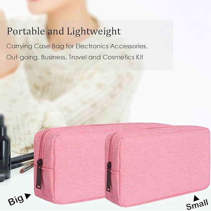 CAAORDKSO Electronic Organizer Case, Travel Cable Organizer Bag Pouch Electronic Accessories Carry Case Waterproof Electronic Accessories Bag for Cable, Cord, Charger, Power Bank, Earphone (Big-Pink)