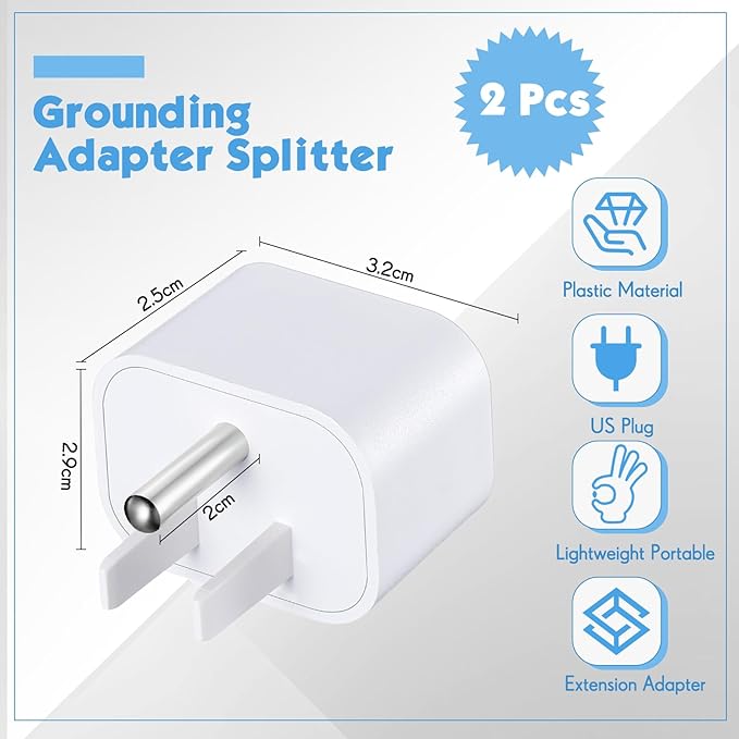 Relaxweex 2 Pcs Grounding Plug Adapter Ground Socket Splitter Safety Adapter for Multiple Grounding Products in to Single Ground Port Compatible with US Type B Outlets (White)