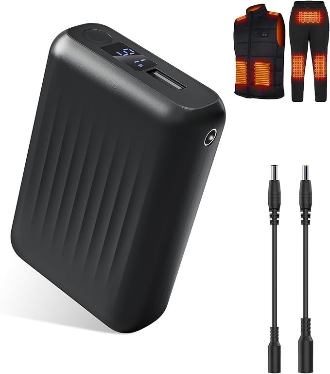 Battery Pack for Heated Vest，Heated Vest Battery Pack 18400mAh 5V, 7.4V, 9V, 12V Rechargeable Power Bank for Heated Vest, Heated Jacket with DC/USB/Type-C Output LED Display