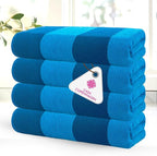 CASA COPENHAGEN Malibu Towel 4Pcs Deep Blue Designer Stripe Beach Towels Gift Set, 30"x60" Oversized 100% Cotton Pool Bath Towel for Beach Gift Set (Perfect Summer Gift Set for Women & Men)