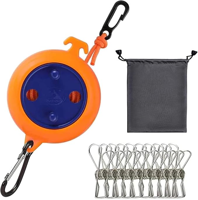 Camping Retractable Clothesline,Adjustable 32ft/10M Camping Clothesline,Portable Travel Clothesline,Outdoor Washing line,Drying Line with 10 Windproof Clothespins