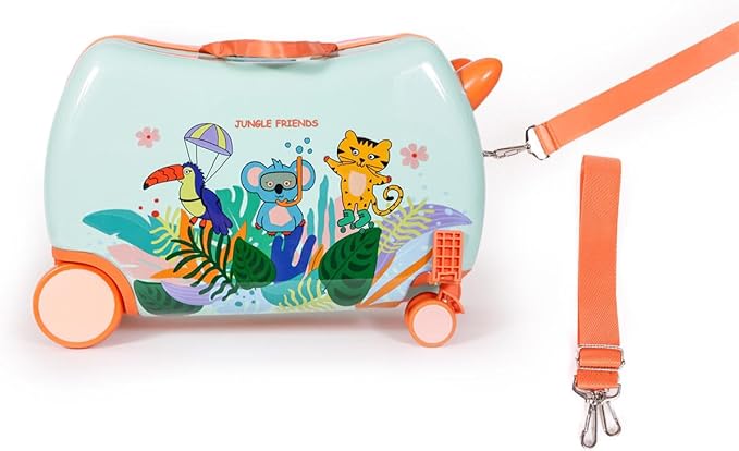 MILK&MOO Rideable Kids Suitcase Jungle Friends, Fun and Safe, Durable, Spacious and Ergonomic Design, 360° Swivel Wheels, for Children Aged 2-6 Years, 21 L, Maximum Riding Weight 50 kg / 110 Lb