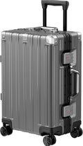 Krute Carry On Luggage 20 inch Aluminum Frame Luggage with Spinner Wheels Hardshell No Zipper PC+ABS TSA Lock Zipperless Suitcases Gray