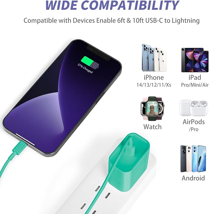iPhone Charger Fast Charging,[MFi Certified] 2Pack 20W Type C Fast Charger Block with [10FT&6FT] USB C to Lightning Cable Compatible for iPhone 14/13/12/11 Pro Max/Xs Max/XR/X,iPad