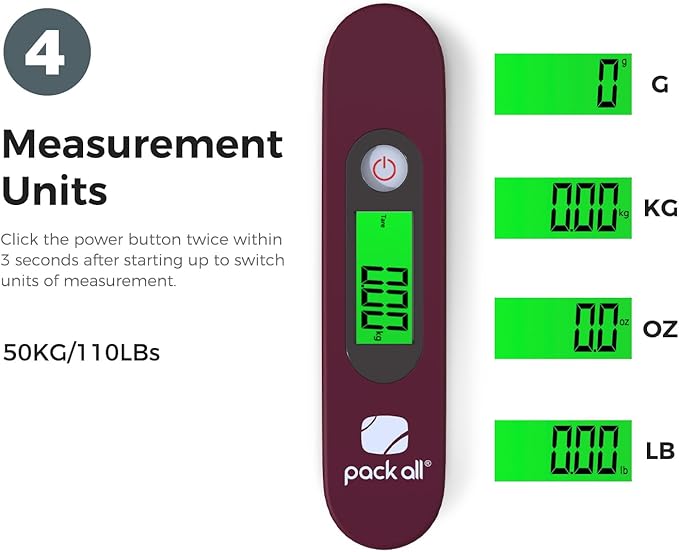 pack all 110 Lbs Luggage Scale, Digital Handheld Luggage Scale, Baggage Scale, Travel Weight Scale for Luggage with Backlit LCD Display, Battery Included, Red
