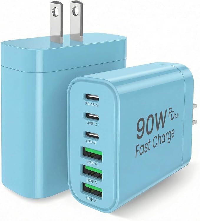 90W GaN USB C Charger Block [2 Pack], 6-Port USB C Wall Charger Fast Charging 45W PD Power Adapter for MacBook Air/iPad Pro/iPhone 17 Pro Max/Samsung Galaxy S24 Ultra/Tabs for Home Travel