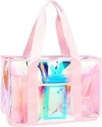 Fammart Iridescent Clear Beach Bag for Women, Jelly Tote Bag Waterproof Sandproof Pool Bag Cruise Vacation Essentials