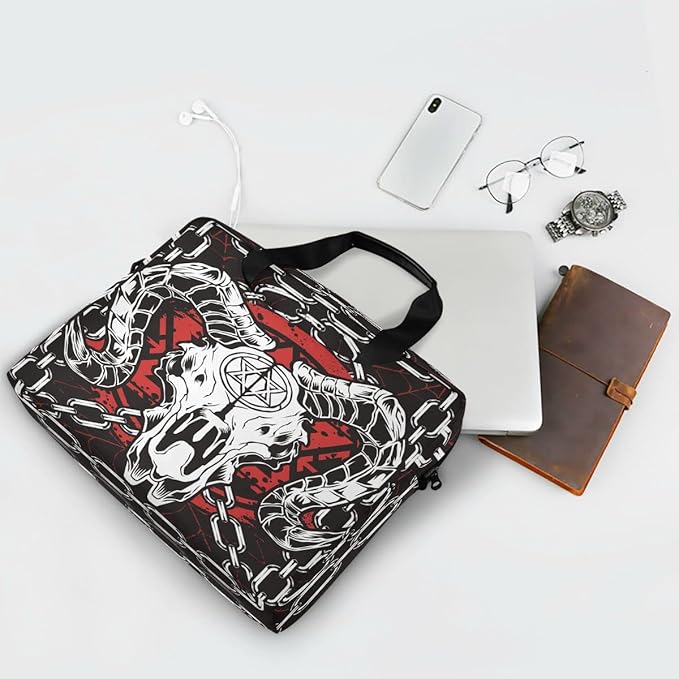 Devil Skull Baphomet Satanic Pentagram Laptop Case 15.6 inch Computer Bag Waterproof Laptop Briefcase Laptop Bag for Women & Men