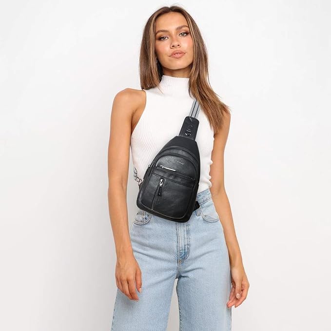 LATMAP 7L Sling Bag For Women Men Backpack Fanny Pack Crossbody Chest Travel Shoulder Belt Bags Purse Handbag PU Leather