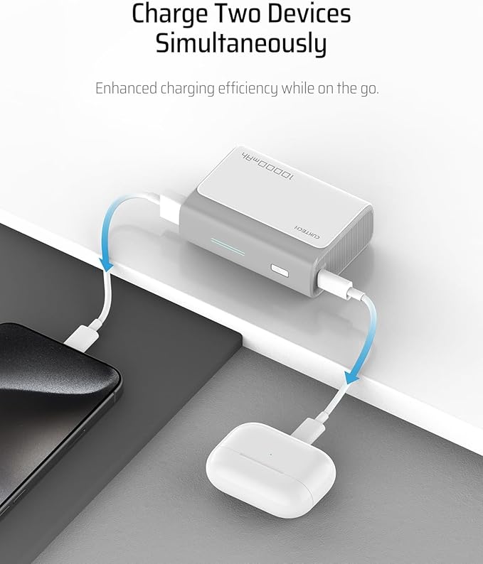 CUKTECH 30W Mini Power Bank, 10000mAh(2S1P) Portable Charger PD3.0 Fast Charging, Dual-Charging Ports Battery Pack, for iPhone 16/15/14/13 Series, Samsung S24/S23/S22, iPad, AirPods, and More (Grey)