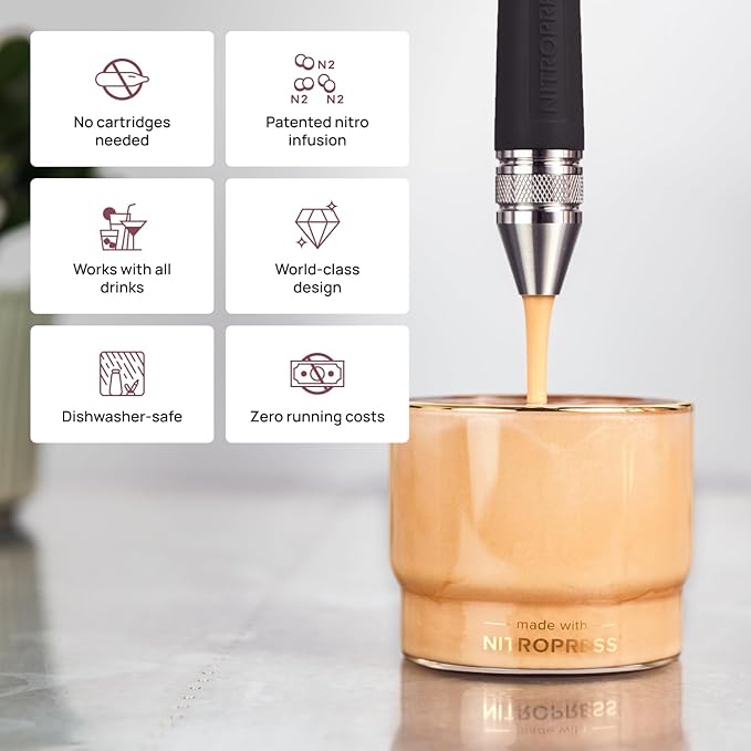 NitroPress DS Electric Nitro Cold Brew Coffee & Cocktail Maker Machine, Air-Powered Nitro Coffee Maker & Nitrogen Infuser for Coffee Matcha Cocktails & Drinks Stainless Steel Home Bar Beverage System