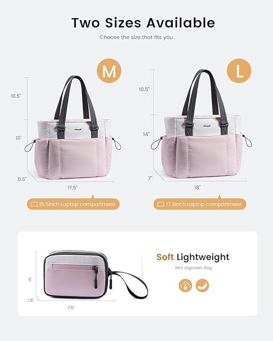 LOVEVOOK Tote Bag for Women, Puffy Work Tote with Large Cup Holder, Quilted Laptop Bag Travel Tote Shoulder Bag Handbag