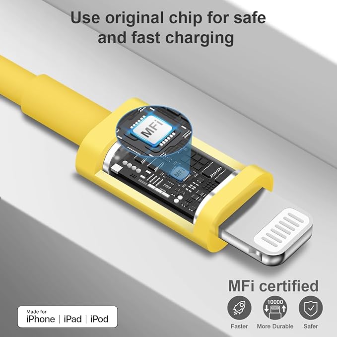 iPhone Charger Fast Charging USB C Charger Block Type C Charging iPad Chargers with 6FT C Chargers Cord Compatible with iPhone14/14 Pro Max/13/13Pro/12/12 Pro/11,iPad(Yellow)