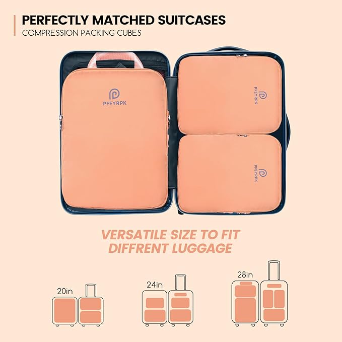 PFEYRPK Lightweight Compression Packing Cubes for Suitcases, Compressible Expandable Travel Packing Organizer with Clear Toiletries and Backpack Bag, Travel Essentials for Carry on Luggage 7 Set