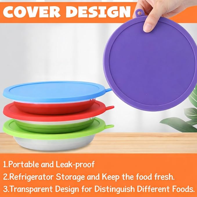 Patelai 8 Pcs Stainless Steel Dog Bowls with Silicone Lids Portable Food and Water Dishes for Pets Sealable Containers for 6.3" for Cats & Small Dogs (Red,Blue,Green,Purple)